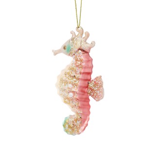 Decoracin para colgar Caballito de mar rosa iridiscente (11 cm) - Cristal