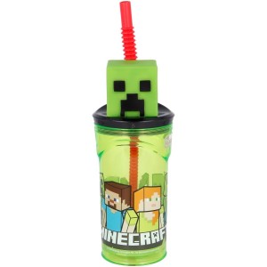 Gobelet en Plastique 360 ml avec Paille et Figurine 3D  Minecraft