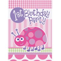 8 invitaciones de primer cumpleaos de Pink Ladybug