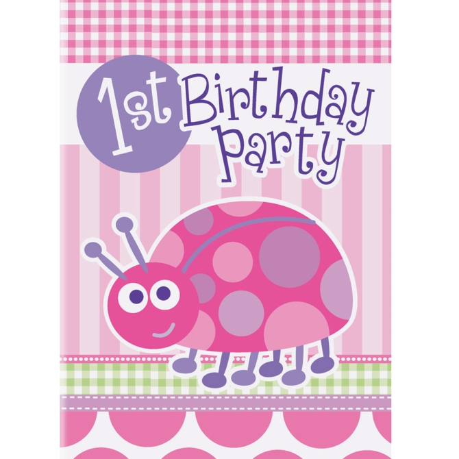 8 invitaciones de primer cumpleaos de Pink Ladybug 