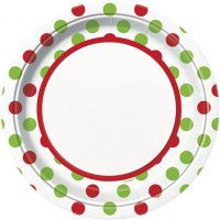 8 platos de lunares rojos/verdes