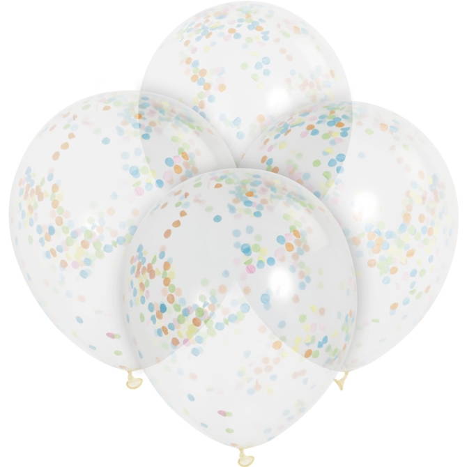 6 Globos Transparentes y Confeti Multicolor 