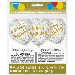 6 Globos Dorados Happy Birthday y Confeti Multicolor. n1