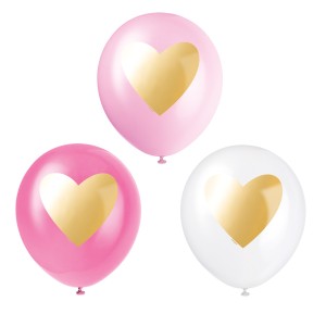 6 globos dorados con forma de corazn - rosa/blanco