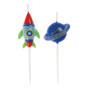 6 Mini Velas Cohete y Planeta - Cosmos Party