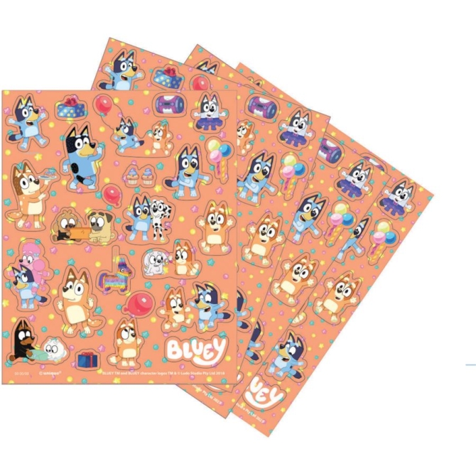 4 hojas de pegatinas de Bluey Hooray 