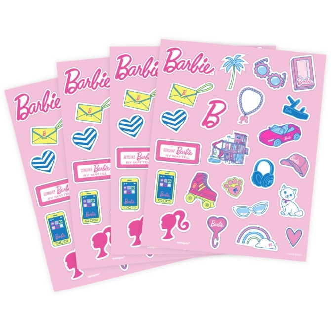 4 hojas de pegatinas de Barbie 