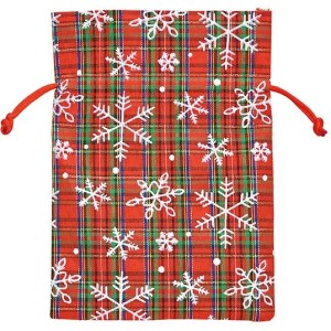 bolsa de regalo a cuadros de copos de nieve rojos - 18 cm