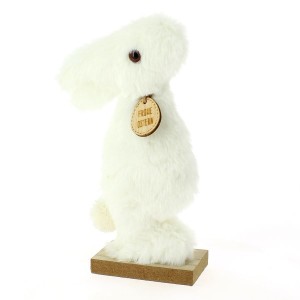 Conejo de peluche en base de madera - Blanco 20cm