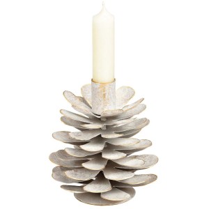 Portavelas de metal blanco con forma de piña - 13 cm