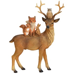 Decoracin  Ciervo y amigos en poliuretano  Marrn con purpurina