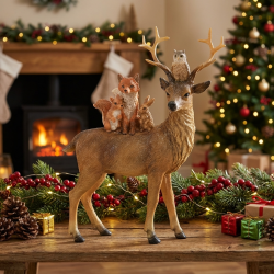Decoraci�n � Ciervo y amigos en poliuretano � Marr�n con purpurina. n�1