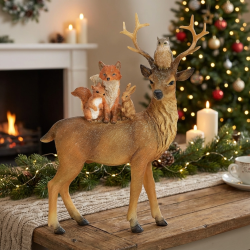 Decoraci�n � Ciervo y amigos en poliuretano � Marr�n con purpurina. n�2