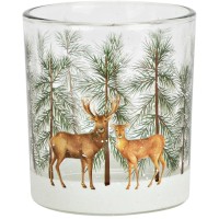 Portavelas de cristal con forma de ciervo navideo