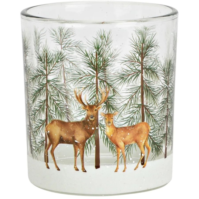 Portavelas de cristal con forma de ciervo navide�o 
