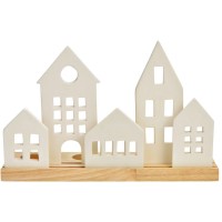 Arreglo de Adviento Blanco  Casitas de Porcelana y Madera
