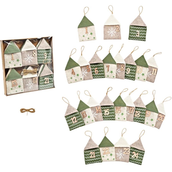 Calendrier de l Avent Maison  Textile Vert et Beige 