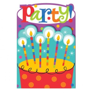 8 invitaciones de rayas y puntos "Party!"