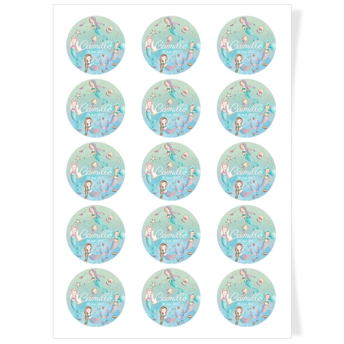 Discos para cupcakes para personalizar - Pastel Sirena 