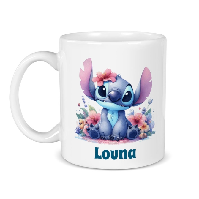 Taza personalizable - Stitch Flowers 