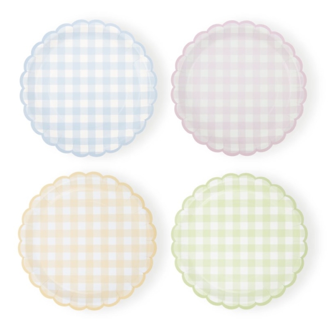 Caja de fiesta grande festoneada Vichy en colores pastel 